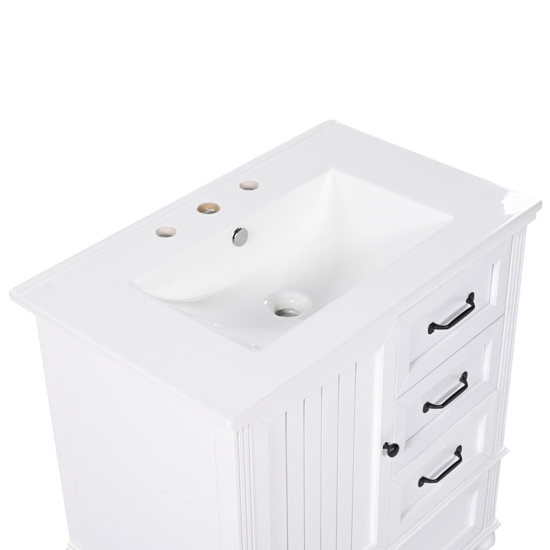 Meuble-lavabo de 30 po avec lavabo et rangement polyvalent, Blanc