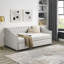 Lit de jour simple avec lit gigogne, rembourré en beige, dossier et accoudoirs cloutés en cuivre, revêtement en bouton beige-12056582-12056603