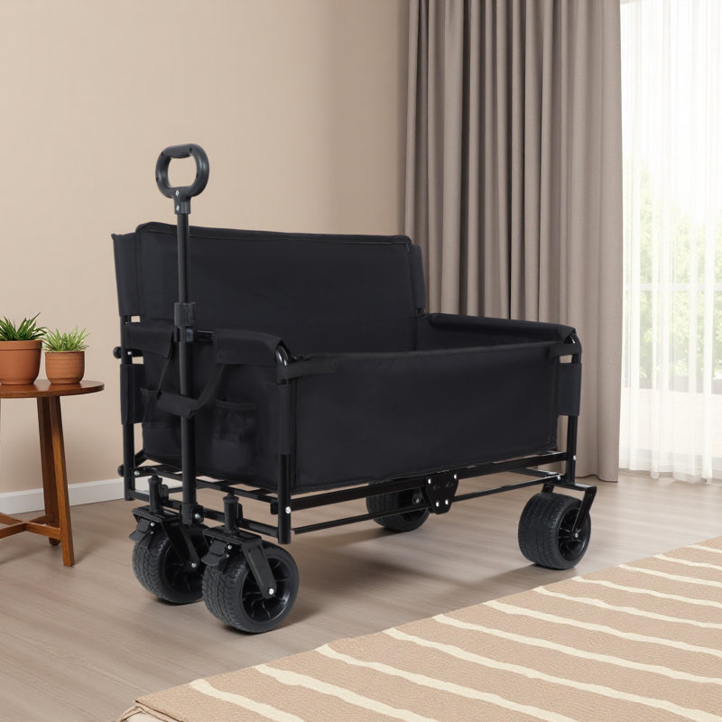 Chariot pliable convertible 3-en-1 avec banquette et rangement - Chariot utilitaire robuste de 500 lb, Noir