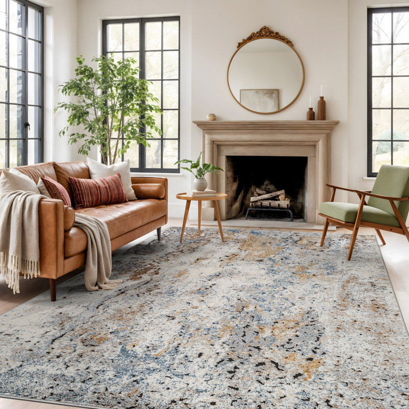 Blended Brushstroke Abstract Area Rug - Modern & Kid Friendly, Easy Maintenance, Rectangle 7'10" x 10'