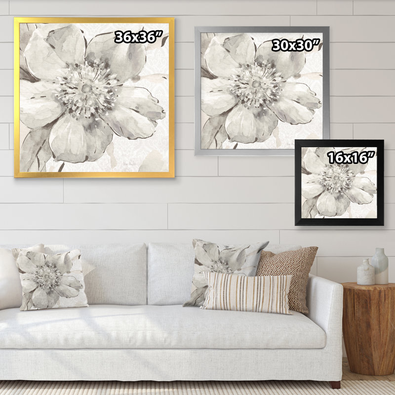 «Indigold Gray Peony III», reproduction d'art sur toile, H 16 po x l 16 po x P 1 po, Cadre doré