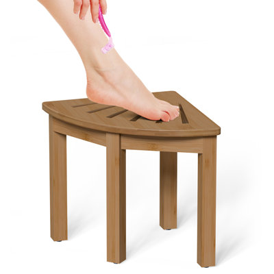 Bamboo Corner Shower Foot Rest Stool For Shaving Legs, 12 Inch Non-Slip Waterproof Small Corner Shower Bench For Bathroom Bath Seat Spa, Walnut