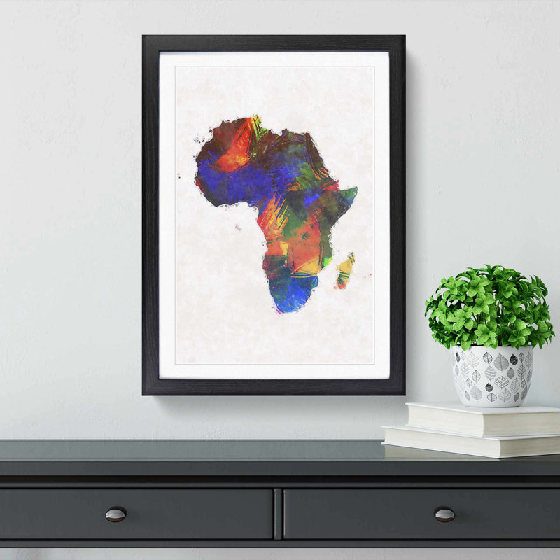 Map of the Continent of Africa in Abstract - Framed Print, 60cm H x 40cm W x 2cm D, Black