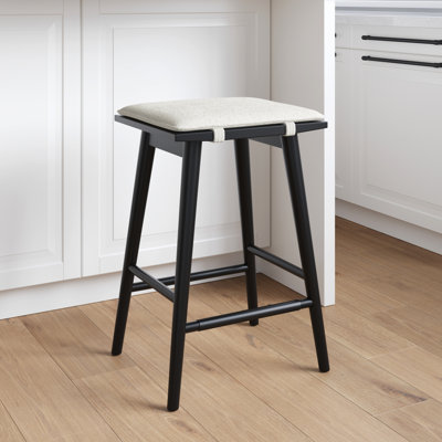 Tabouret de bar en bois sans dossier à hauteur de comptoir avec coussin amovible