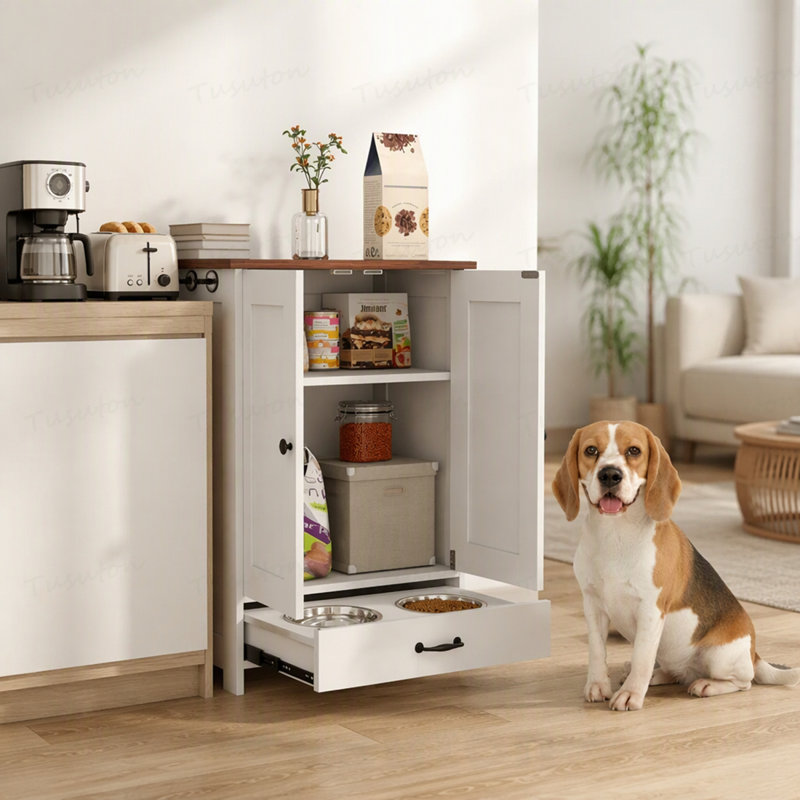 Dog Food Storage Cabinet,Pet Feeding Station
