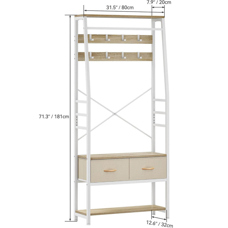 Metal Freestanding 8 - Hook Coat Rack, Beige