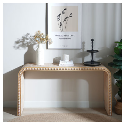 Console en bois naturel, table d'entrée de 59 po, table de style cascade courbée, console avec perles en bois, table d'entrée pour vestibule, couloir, salon, vestibule, couloir, bureau