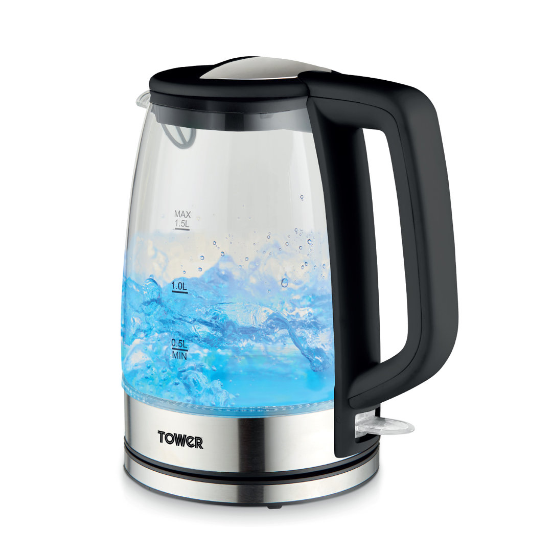 Tower PT10090 Illuminating Glass Kettle with Removable Filter, Boil Dry Protection, 1.7L, 2200W
