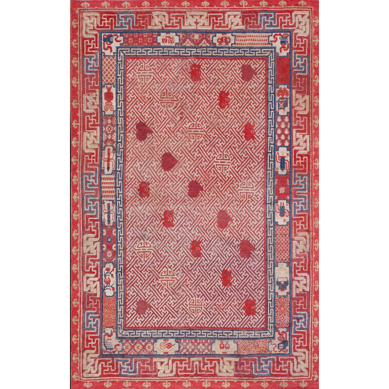 Tapis de couloir chinois antique en laine multicolore Kansu