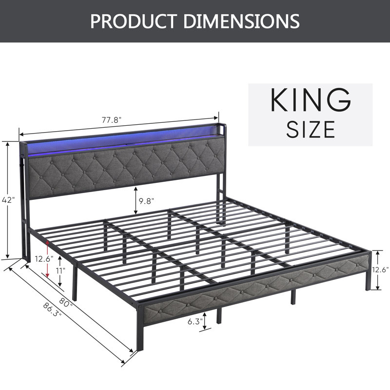 Ilenas 42" Bed with RGB lighting and charging, King