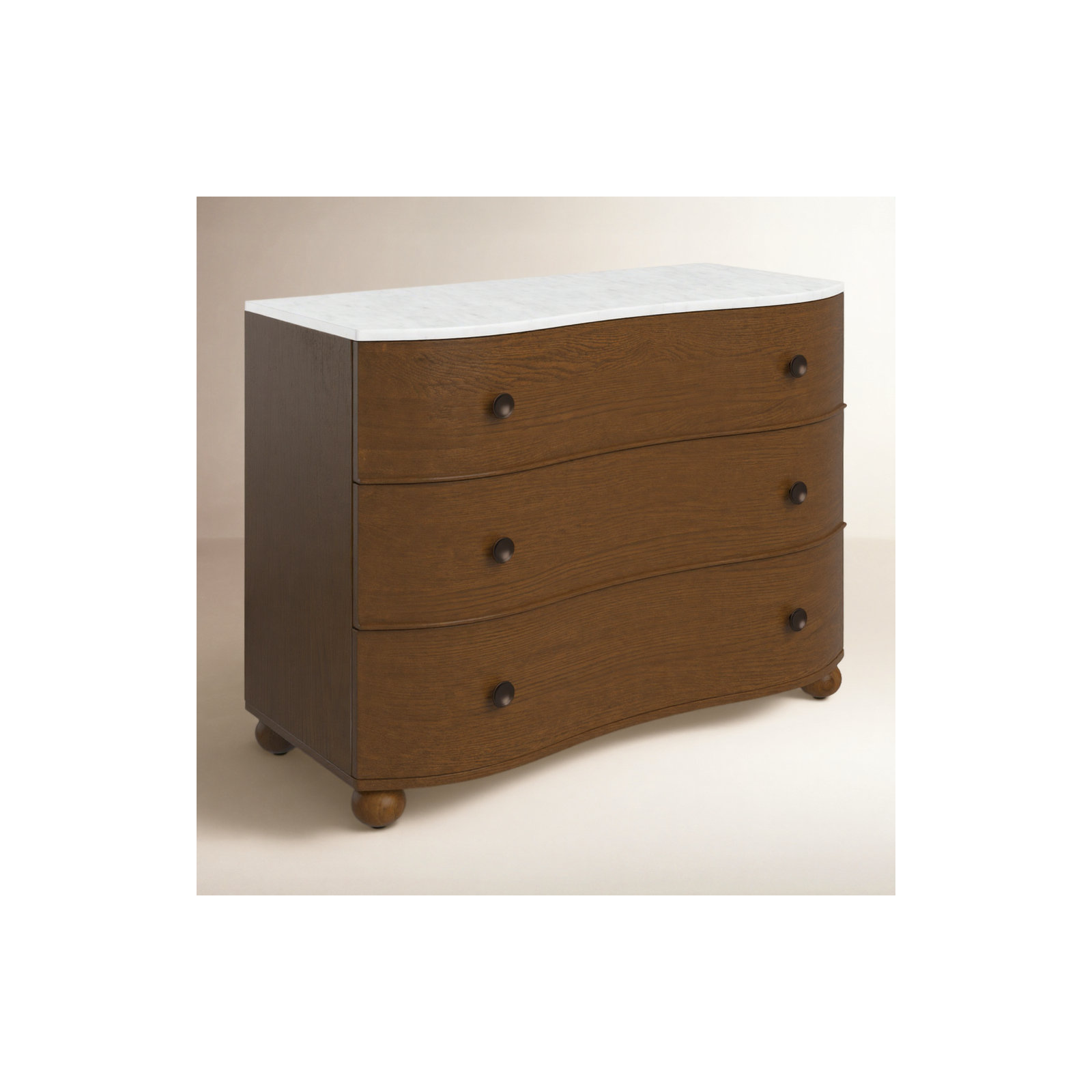 Tariel 3 - Drawer Dresser, Toasted Oak/Polished White Marble