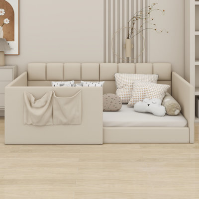 Upholstered Daybed Bed, High Side Panels Design with Side Entrance & Built-in Storage Pockets