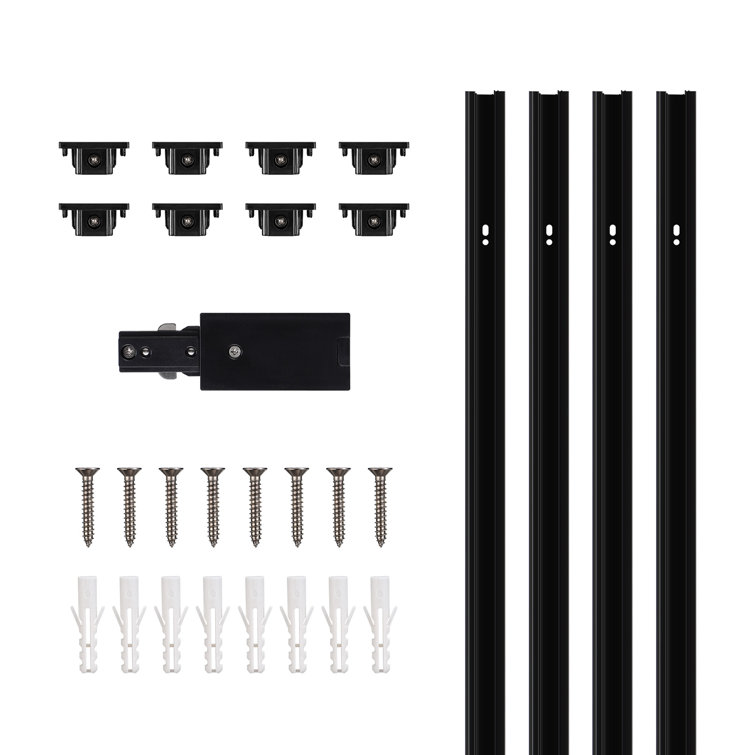 H Track Rail Kit, 4" H Type Track Light Rails+End Caps+Live End Feed Connector
