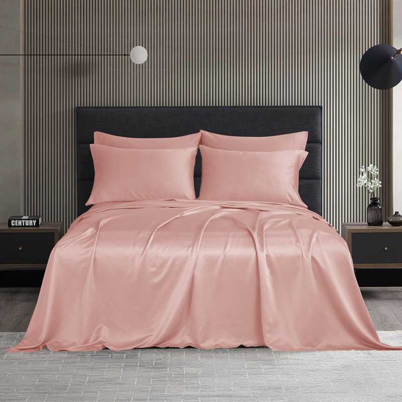 Modern Threads 6-Piece Satin Sheet Set with Deep Pocket Fitted Sheet, 4 Pillowcases, and Organizer, Purple