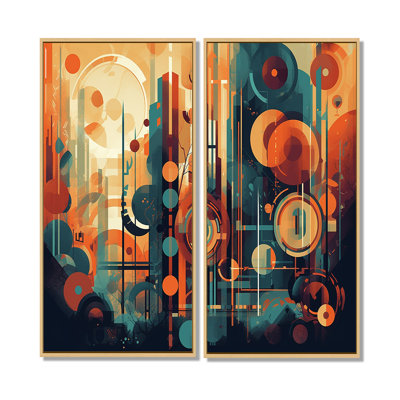 Orange et bleu abstrait Nostalgie II - Art abstrait sur toile Mid-Century
