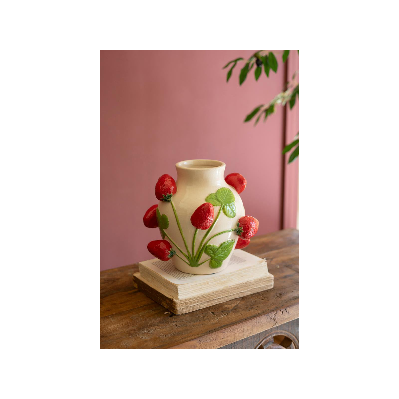 SMALL CERAMIC STRAWBERRIES VASE