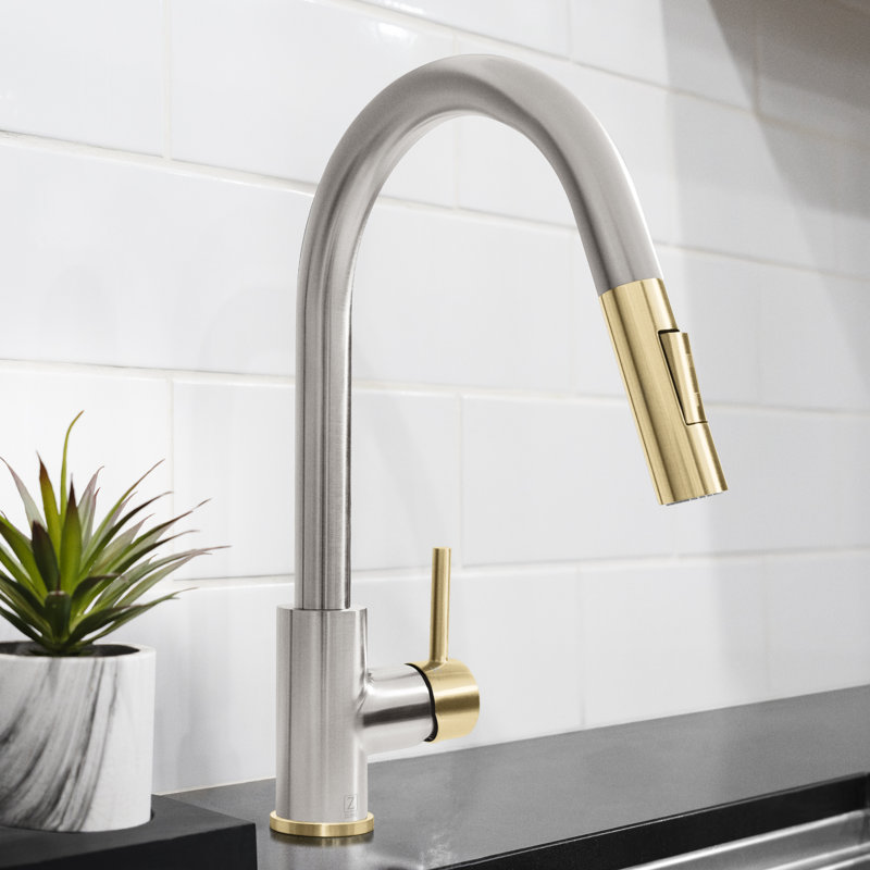ZLINE Autograph Gemini Pull Down Single Handle Kitchen Faucet, Brushed Nickel;Champagne Bronze