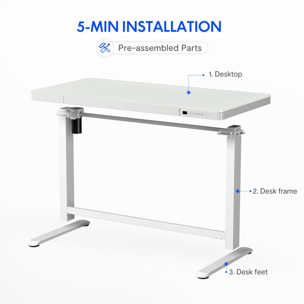 Inbox Zero Home Office Height Adjustable 48 Width Glass Top Standing Desk  with Drawer & Reviews