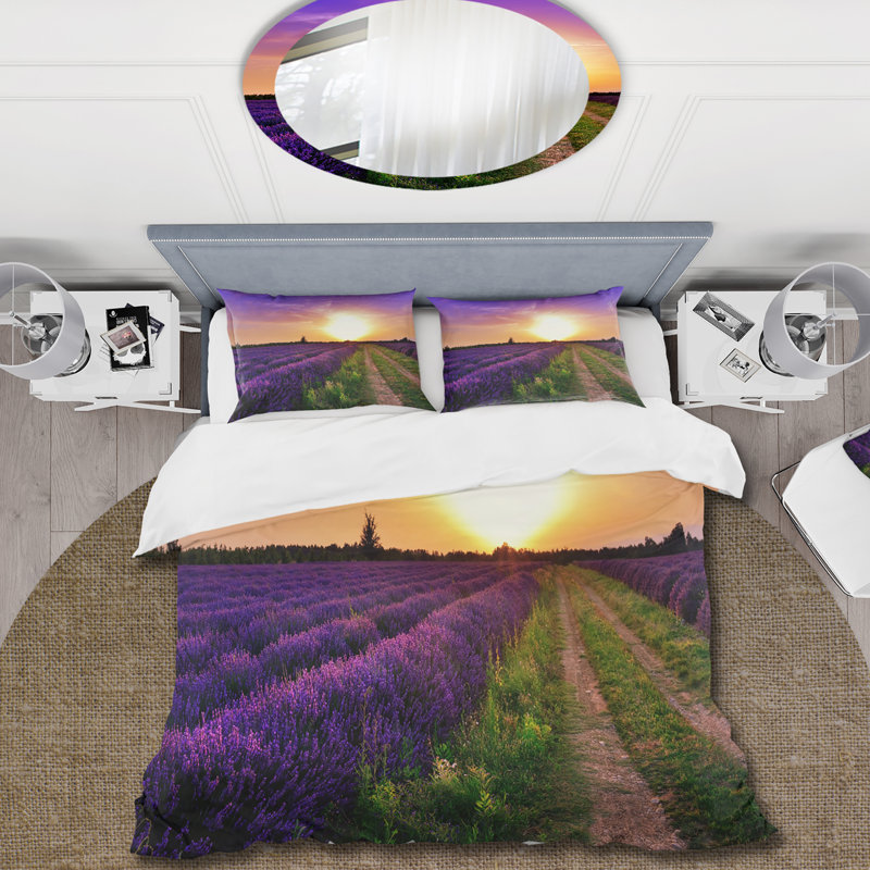 Lavande Field At Dawn II - Ensemble de housse de couette Farmhouse - Microfibre de polyester