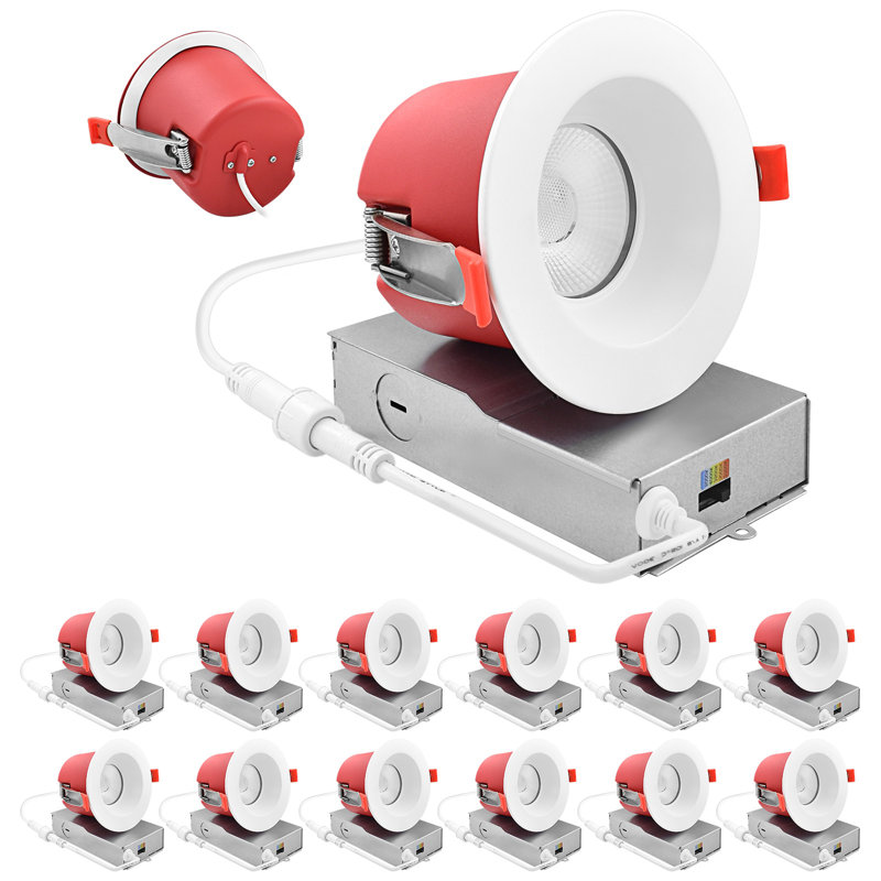 Ensemble de 12 ampoules encastrées DEL Luxrite J-Box 5CCT 2700K-5000K, 2 lumières à DEL, intensité de feu de 2 heures, 15 W, 1 000 lumens, intensité variable, 60 ° C, homologué ETL