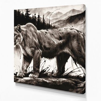 Faune, lion de montagne, art mural sur toile noire