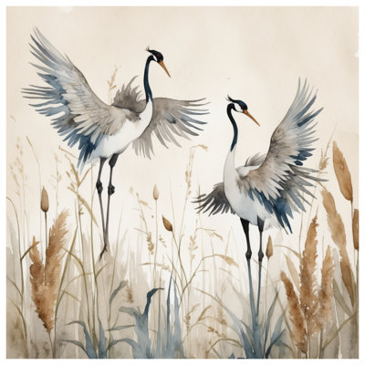 Cranes Watercolor Illustration Wall Tapestry - Cranes Wall Decor