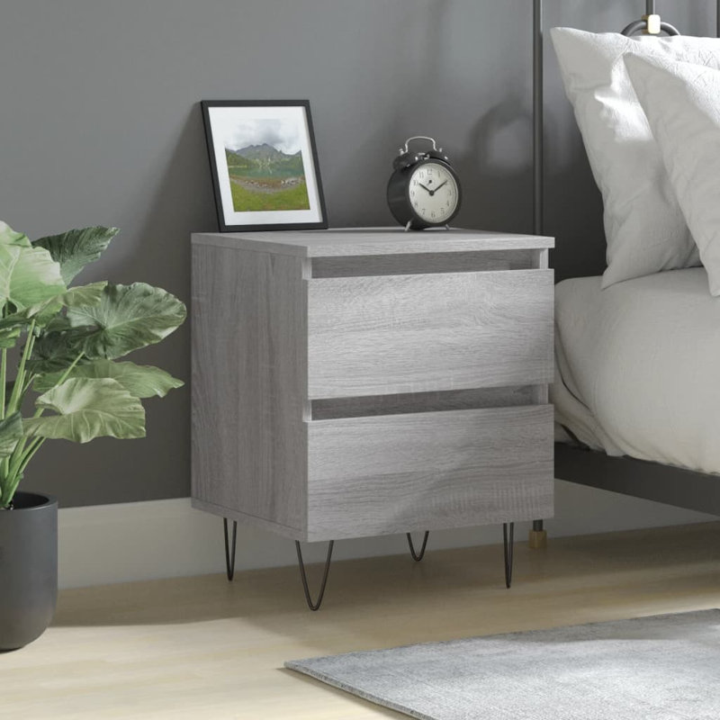 Arreguin 40cm W Iron Bedside Table, Grey Sonoma, Individual