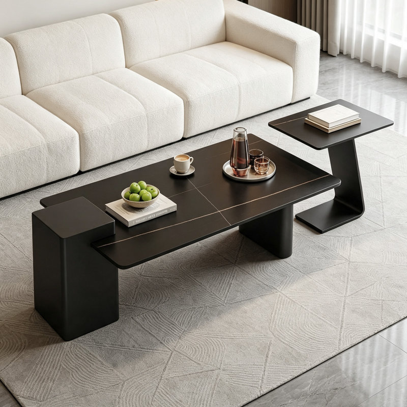 Fontanez, H 17,71 po x l 62,99 po x P 27,55 po, Noir / or / arrière, Marbre