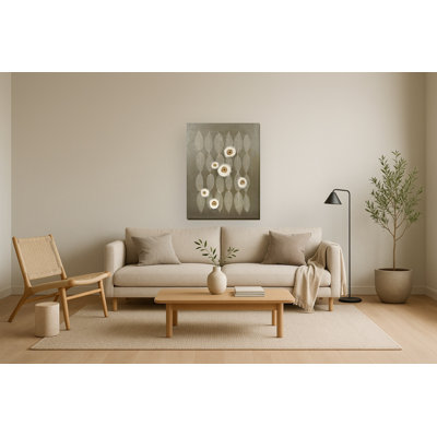 Golden Orbs & Whispering Leaves Abstract Canvas Wall Art - 36" x 48"
