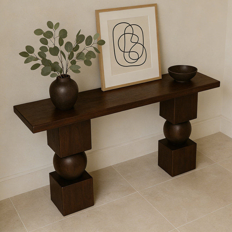 Modern simple style rectangular console table, 33.5" H x 63" W x 11.8" D, Dark Brown