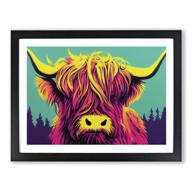 Colourful Highland Cow Vol.4 - Single Picture Frame Print, 25cm H x 34cm W x 2cm D, Black Framed