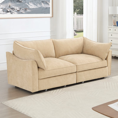 2 Seater Sofa With Pull Out Storage Drawers Under Each Seat, Crescent-shaped Armrests And Wraparound , Suitable For Small Living Rooms, Chenille by Latitude Run