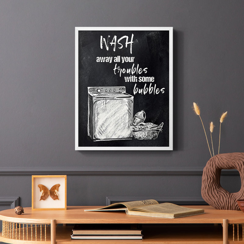 «Wash Away Your Trouble», reproduction encadrée - bois massif, Blanc, H 10 po x l 8 po