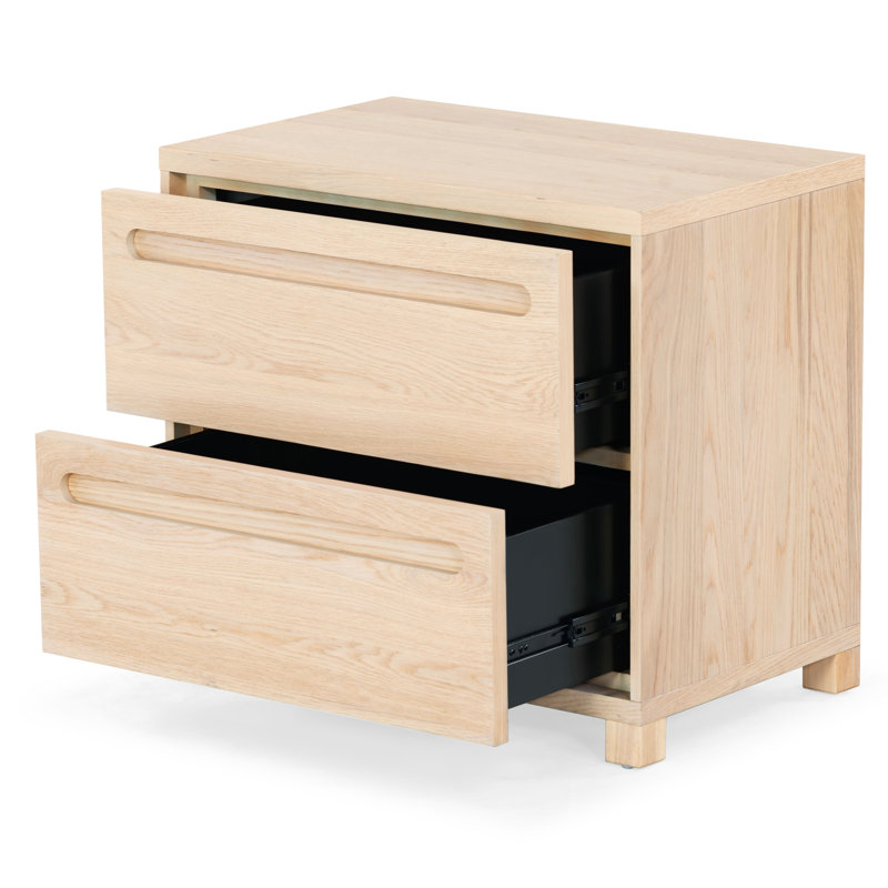 Tobiette 2 Drawer Wood Nightstand, Oak