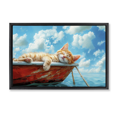 Cadre flottant pour chat endormi sur un bateau, par Parable Visions