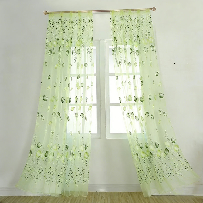 2 Pcs Vintage Curtains Sheer Panels, Tulip Semi Sheer Window Covering, Light & Airy Privacy Sheer Panels for Bedroom Living Room Patio Glass Door,Green * 2 pack
