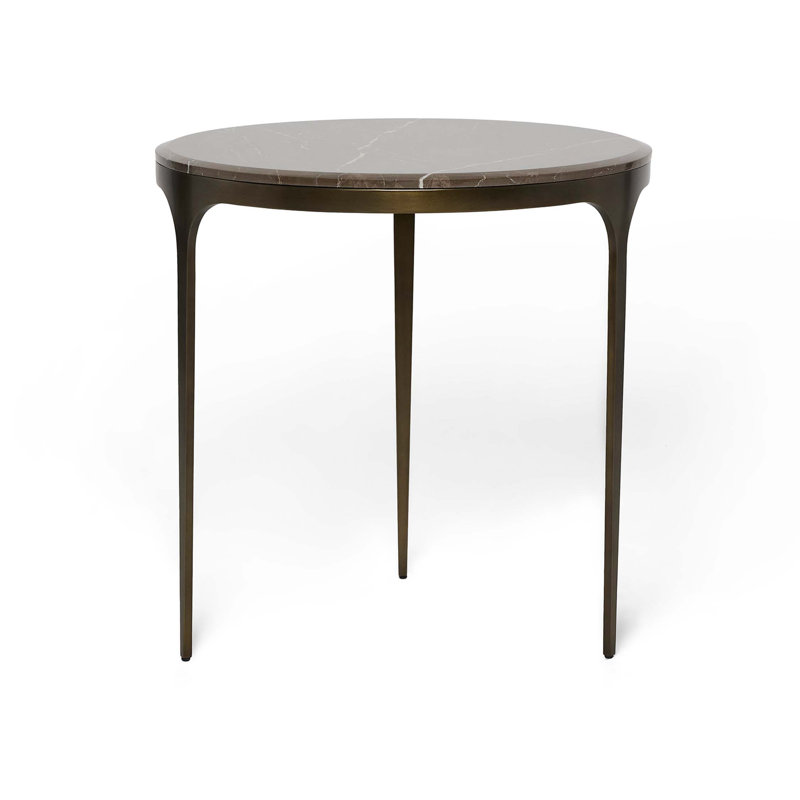 Camilla Marble End Table, Terra Brown, 26" H x 26" W x 26" D, Antique Bronze
