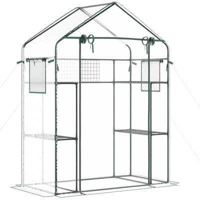 Serre portative de jardin - 6 tablettes, treillis, porte en filet et fenêtres, obstruction du vent, assemblage facile à l'extérieur avec treillis prolongent la saison de croissance, 3