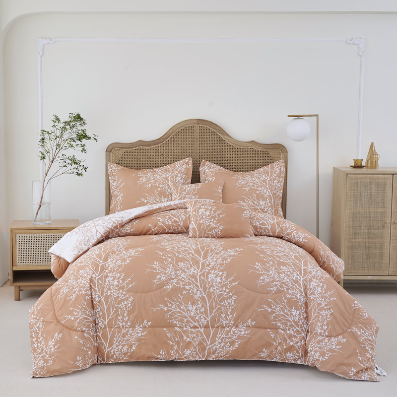 Ensemble d'édredon réversible Foliage, Taupe / blanc, Ensemble édredon pour taille de lit simple avec q