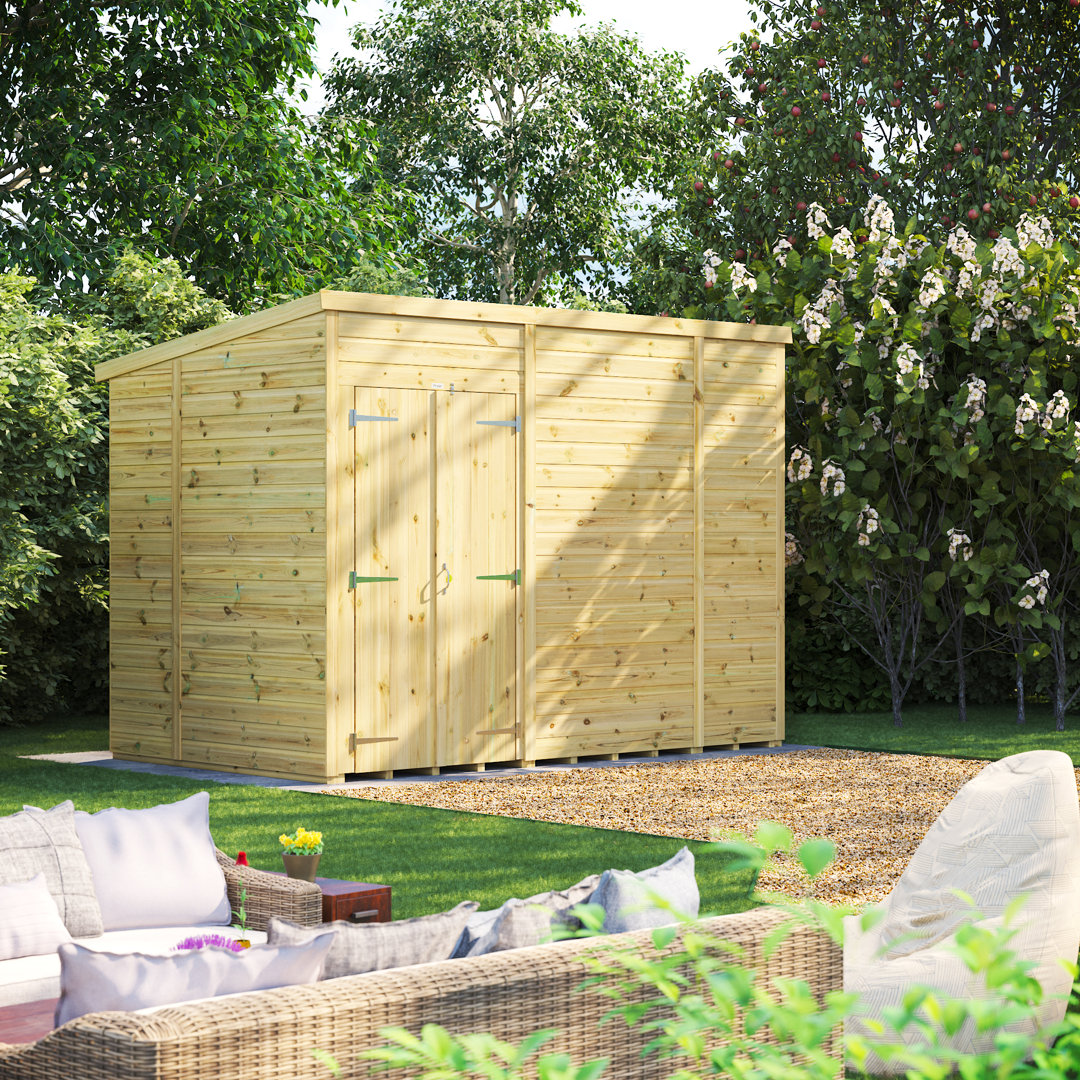 Powersheds 10 x 6ft Premium Pressure Treated Timber Windowless Pent Garden Shed, Double Doors