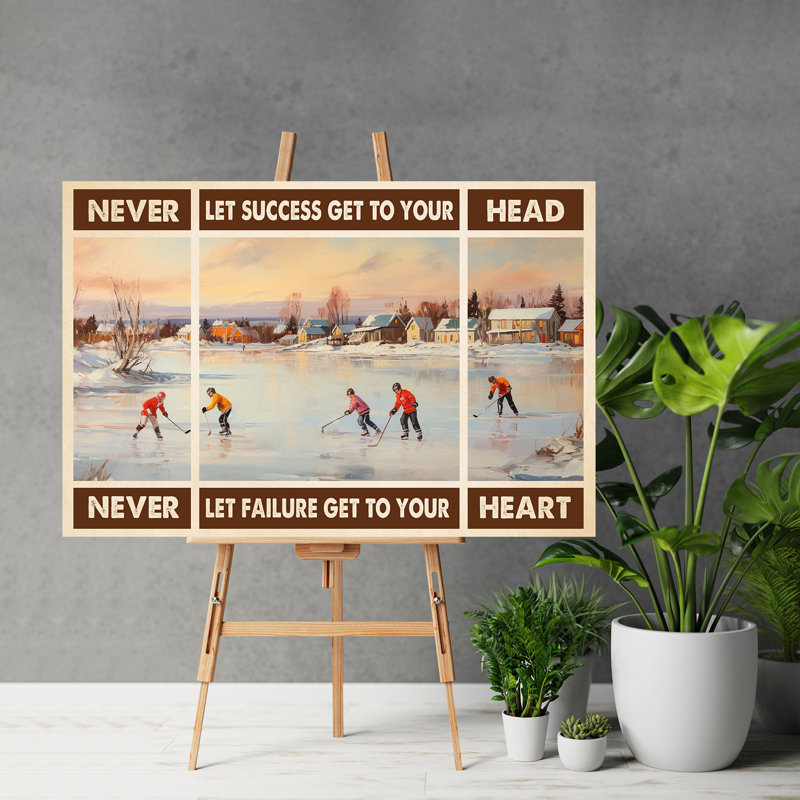 Hockey sur glace - "Never let échec" To Your Heart - Toile tendue avec châssis, H 40 po x l 60 po x P 1,25 po