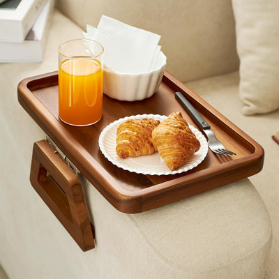 Acacia Couch Arm Table - Wooden Sofa Armrest Tray - Clip-on Tray For Wide Couch - Side Table For Eating & Drink (acacia)