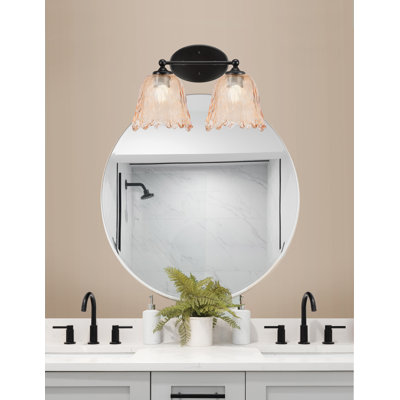 Capri 2 Light Bath Bar Shown In Matte Black Finish With 7" Amber Lava Glass