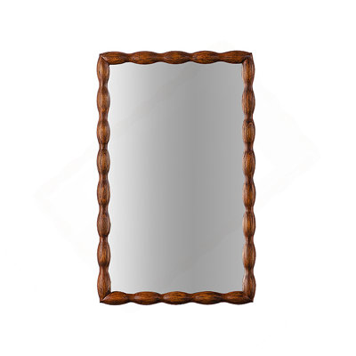Mid-Century Modern Mirror With Solid Wood Frame,Wall-Mounted High-Definition Non-Deformable Bedroom Mirror, Living Room Mirror,Brown