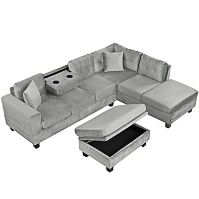 Sectional Sofa With Storage Ottoman And Reversible Chaise