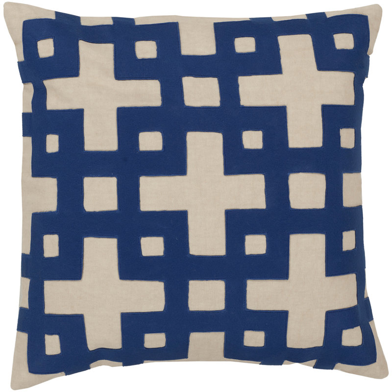 Geometric Cotton Throw Pillow, Down, Blue / Neutral, 20" x 20"