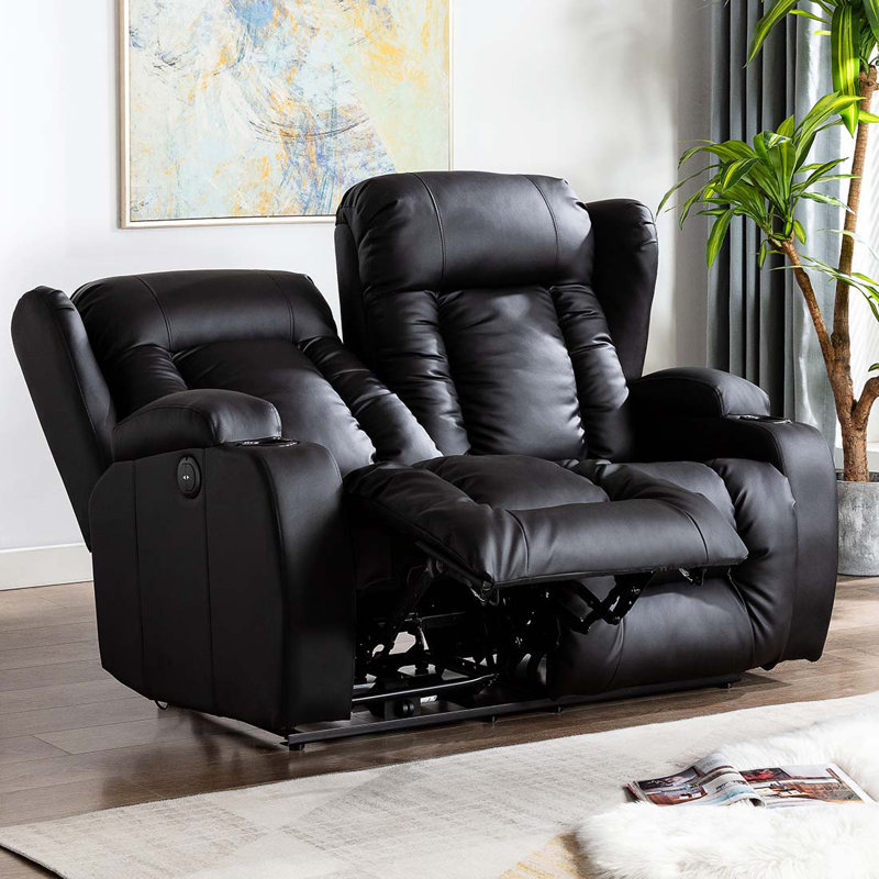 Deneishia 2 Seater Linen Reclining Sofa, Black