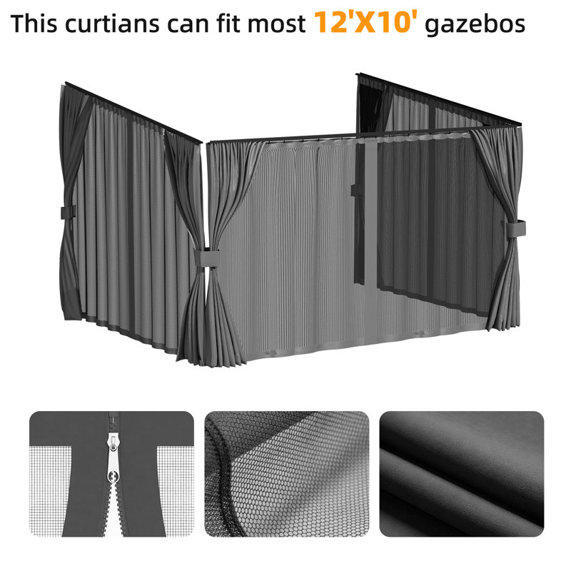Gazebo Curtains And Netting Universal Replacement, 96'' H x 144'' W x 120'' D, Grey
