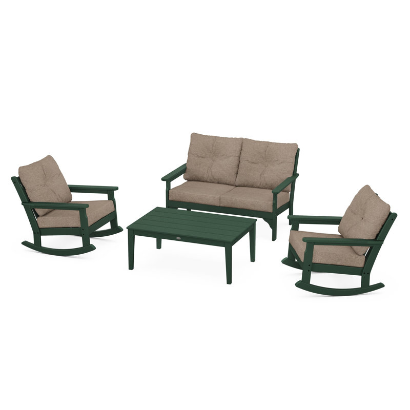 Vineyard 4-Piece Deep Seating Rocking Chair Set, Green, Spiced Burlap