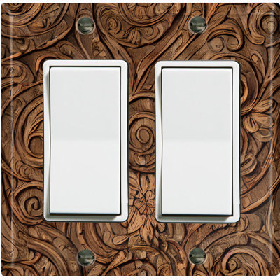 Brown Wood Pattern Tree Bark Print Nature Themed 2 - Gang Toggle Light Switch Standard Wall Plate